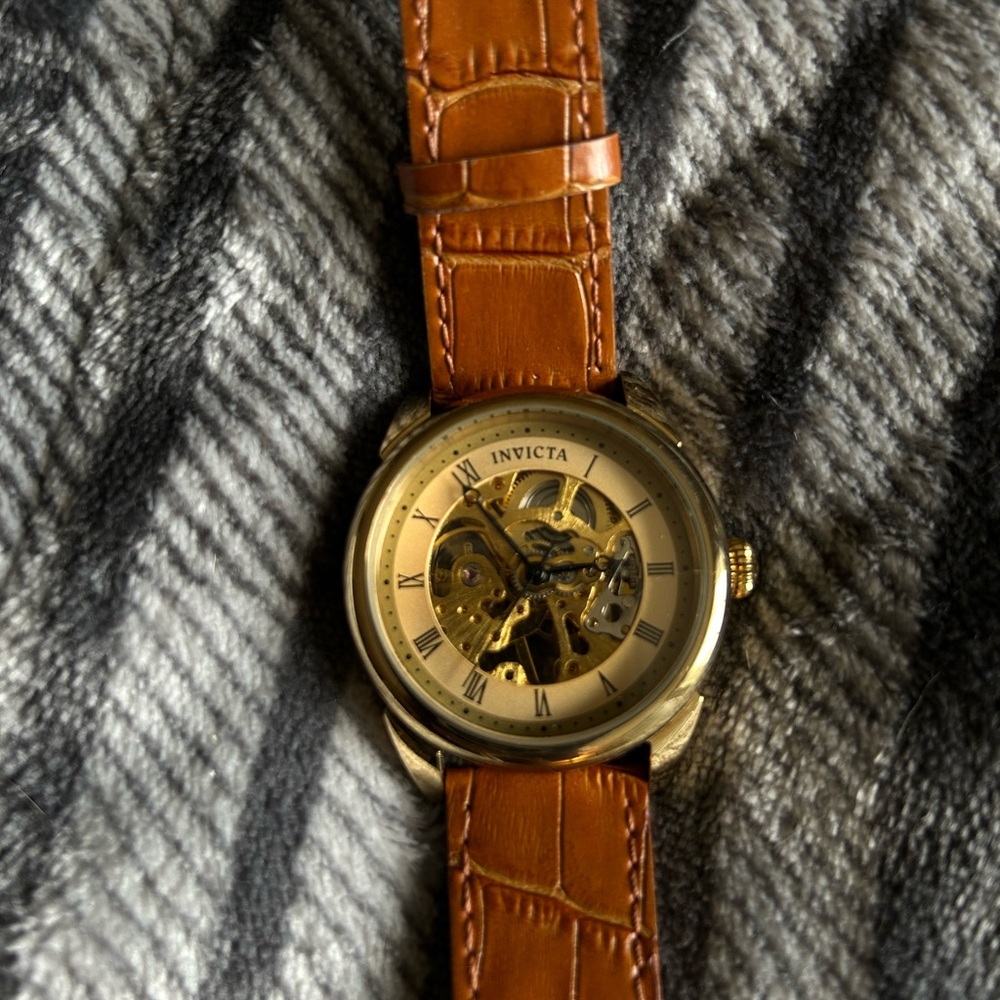 Invicta Gold Watch with Tan Leather Strap